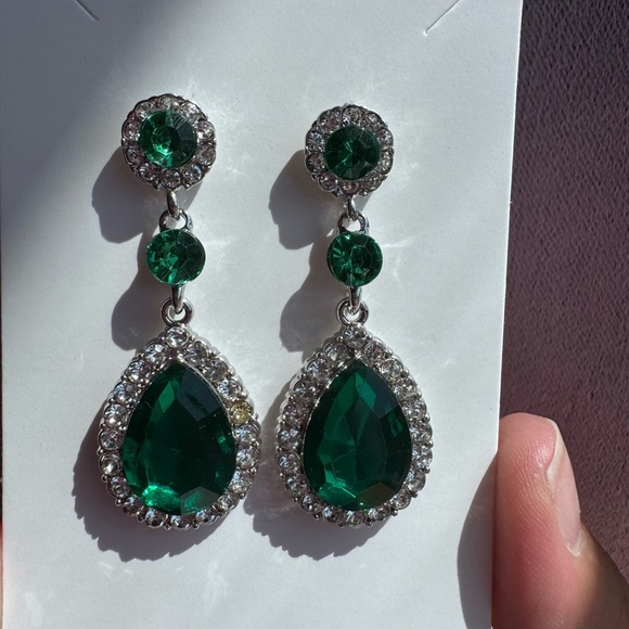 Green Water Droplets Dangle Earrings for Women - Picture 2 of 2